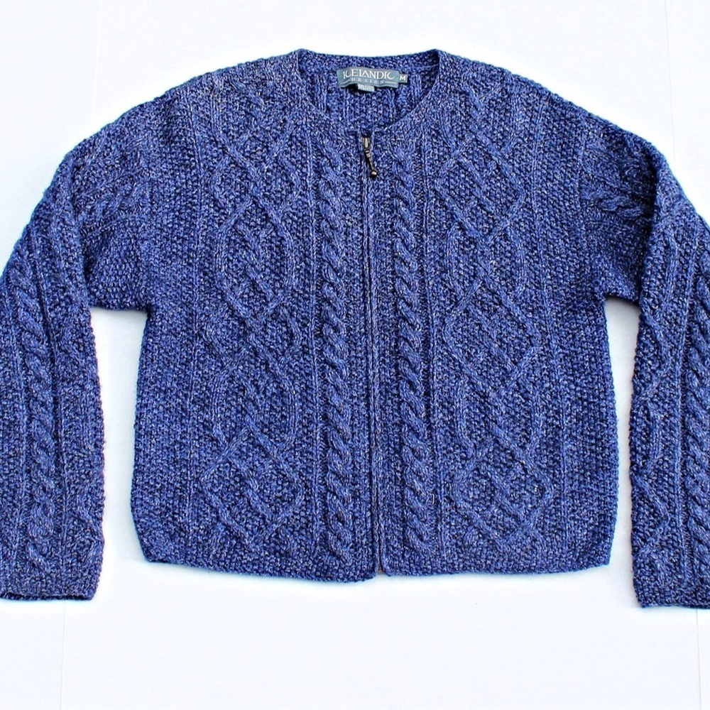 Icelandic Designs Blue Zip Cardigan Sweater, Womens M, Wool Blend Fisherman - Picture 7 of 11